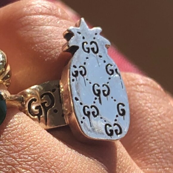 Authentic Gucci Ghost GG Logo Pineapple Ring Sterling Silver 925 Size 9 US 4.5 - Picture 1 of 9